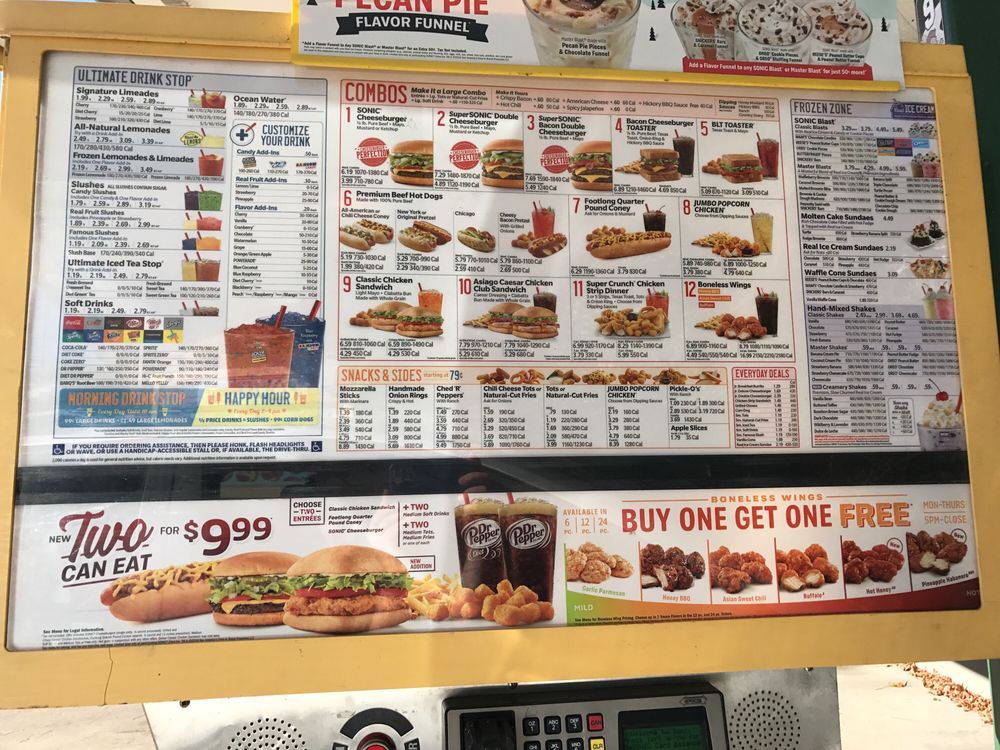 Sonic Menu - Picture of Sonic Drive-In, Pigeon Forge - Tripadvisor